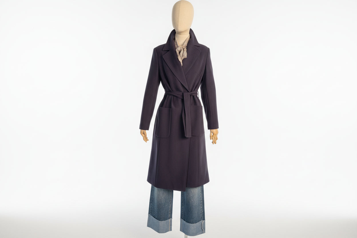 Cappotto Mezzo Peso con Cintura Blu – Eleganza Sartoriale Stile Armani