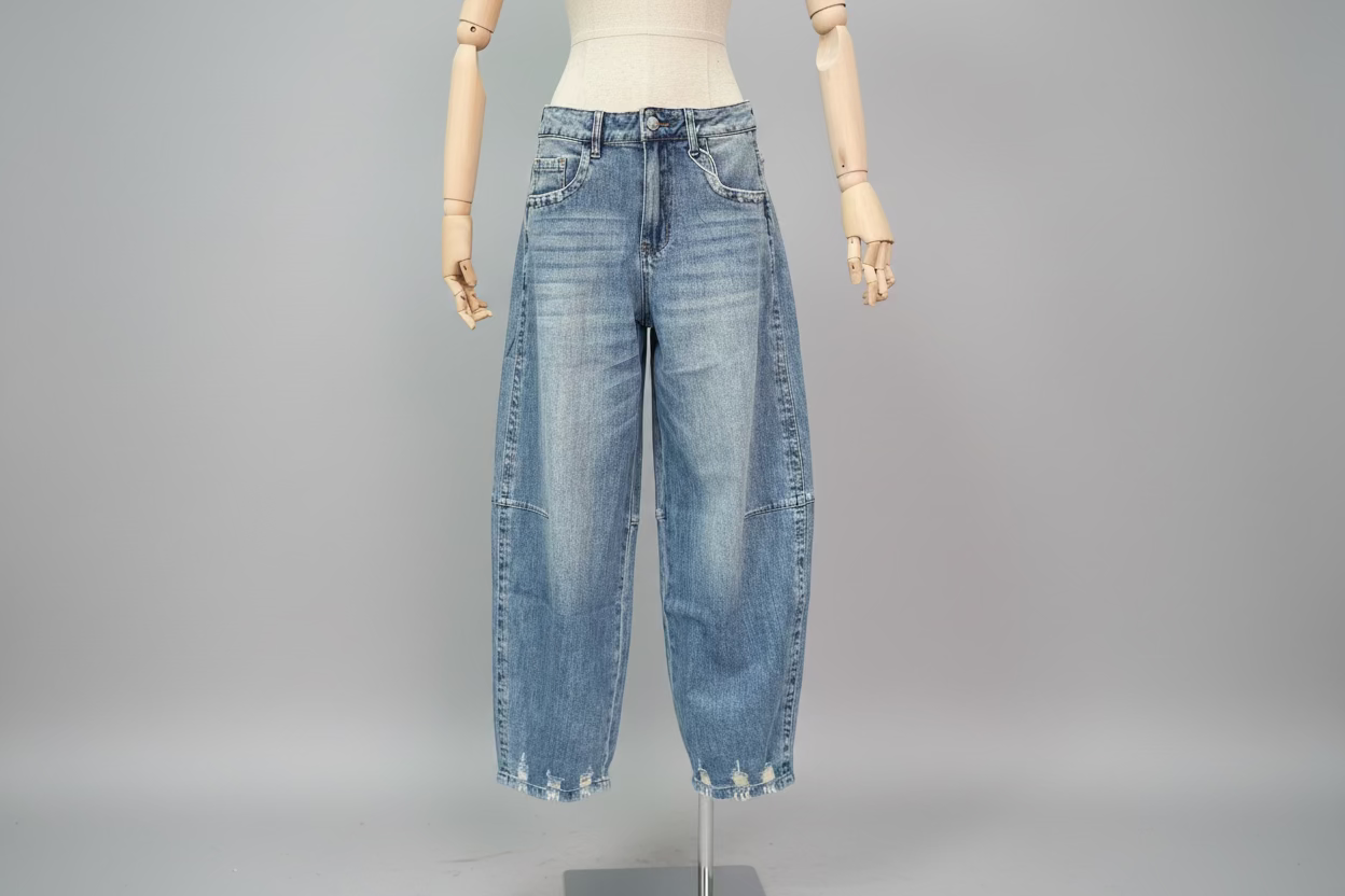 Jeans Balloon Donna – Denim Vita Alta a Gamba Ampia di Tendenza