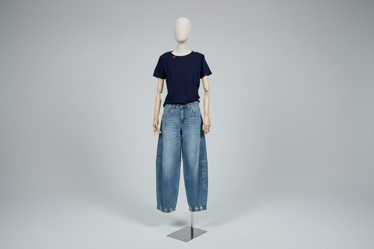 Jeans Balloon Donna – Denim Vita Alta a Gamba Ampia di Tendenza