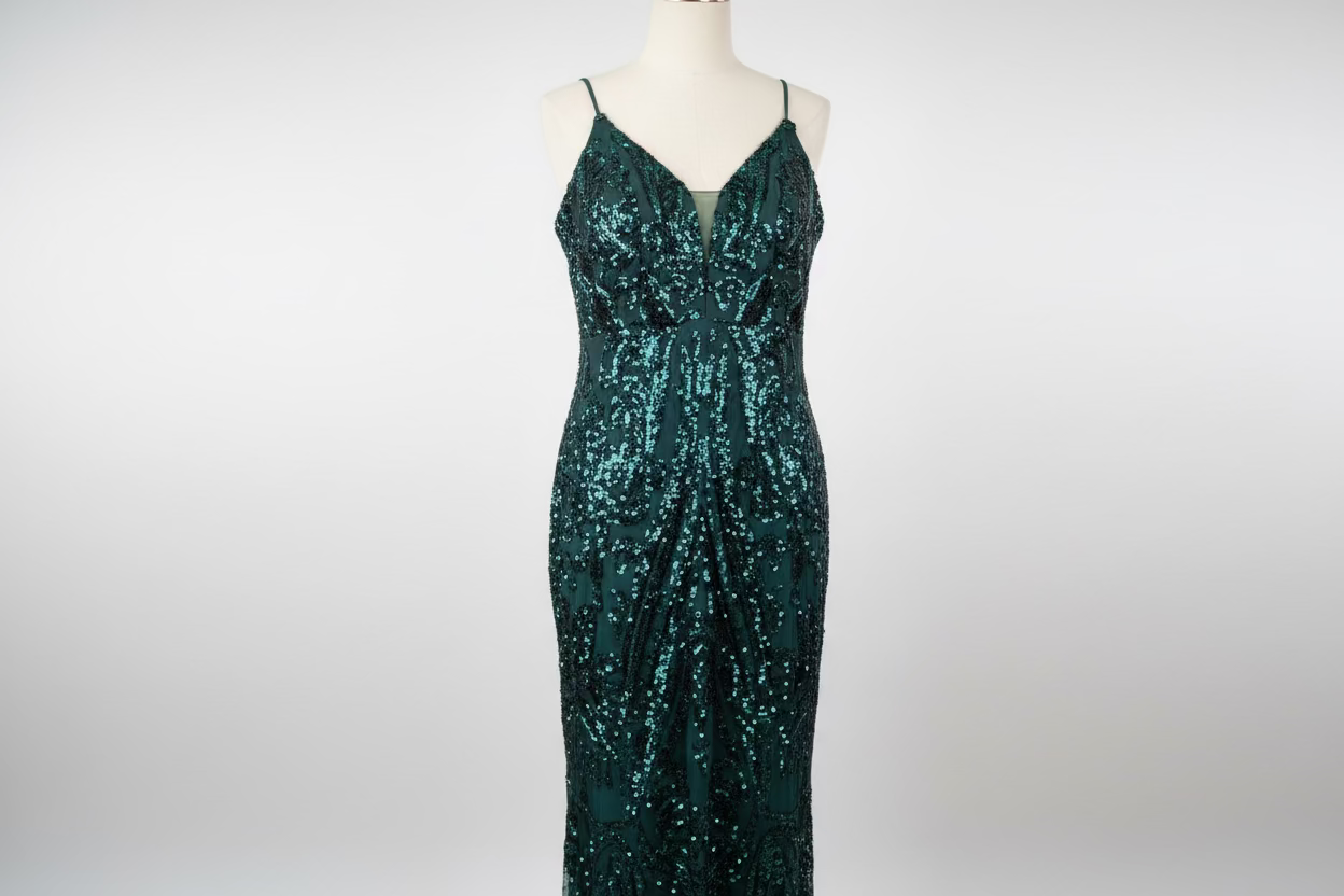 Abito Strassato Lungo a Sirena – Eleganza Glamour da Cerimonia e Sera