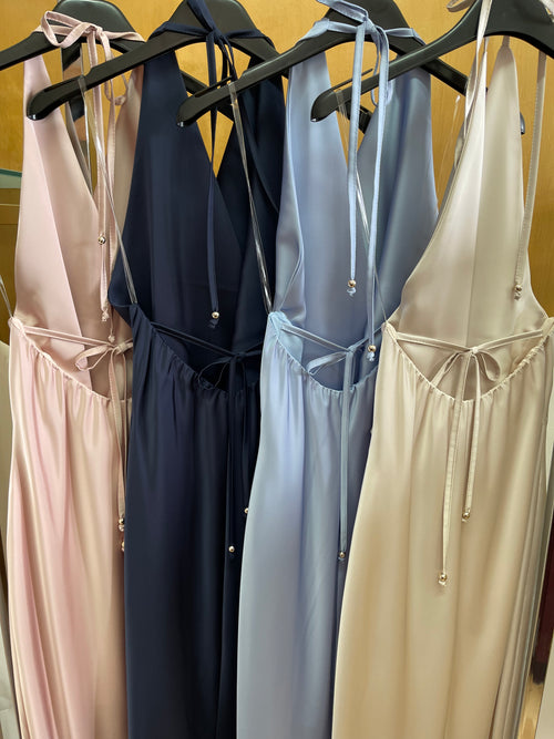 Abito Lungo in Raso Elegante da Cerimonia e Sera