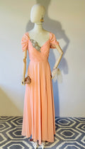 Abito Lungo Elegante Color Salmone con Spacco