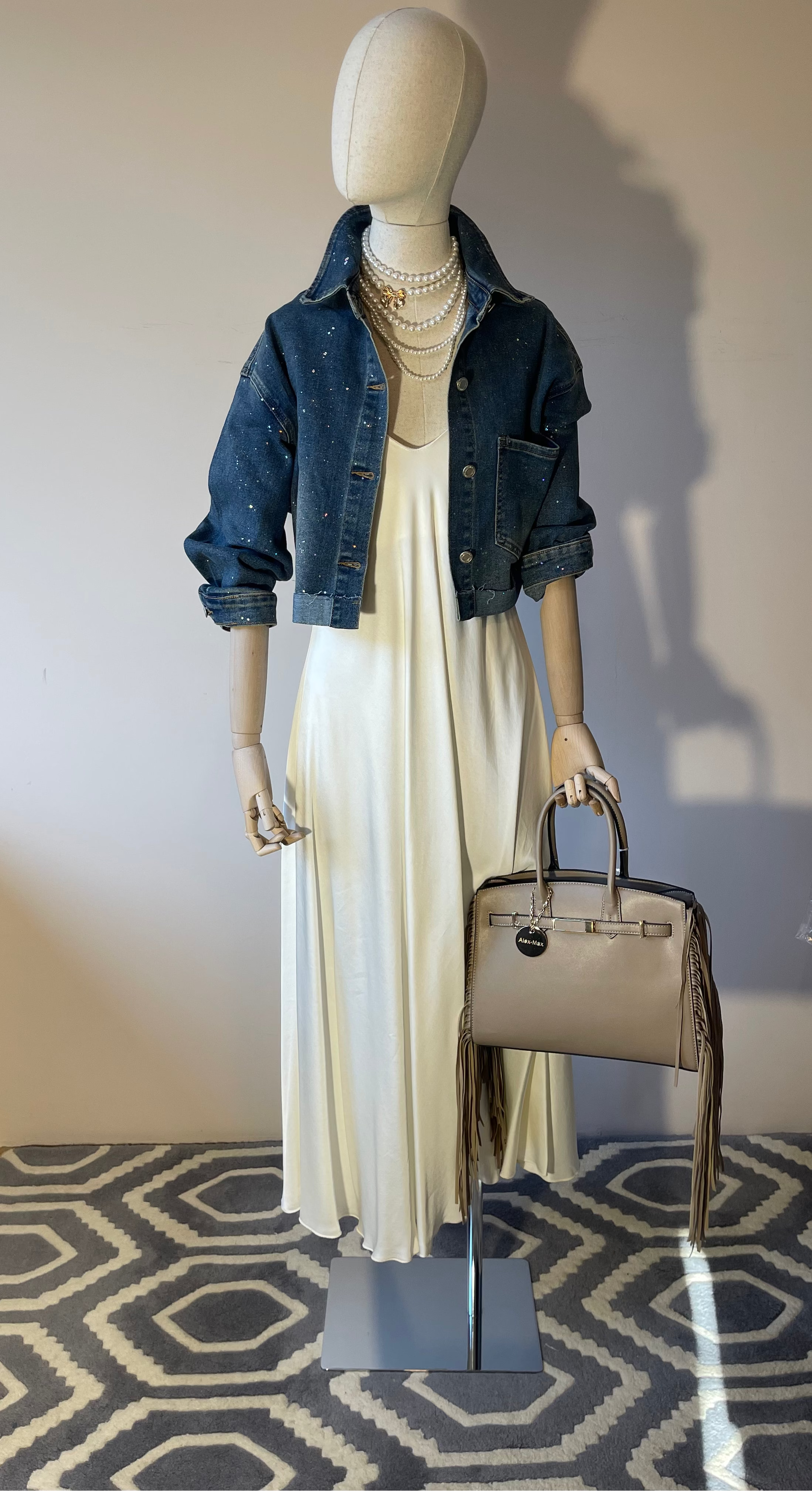 Giubbotto Corto in Denim Effetto Luccicante