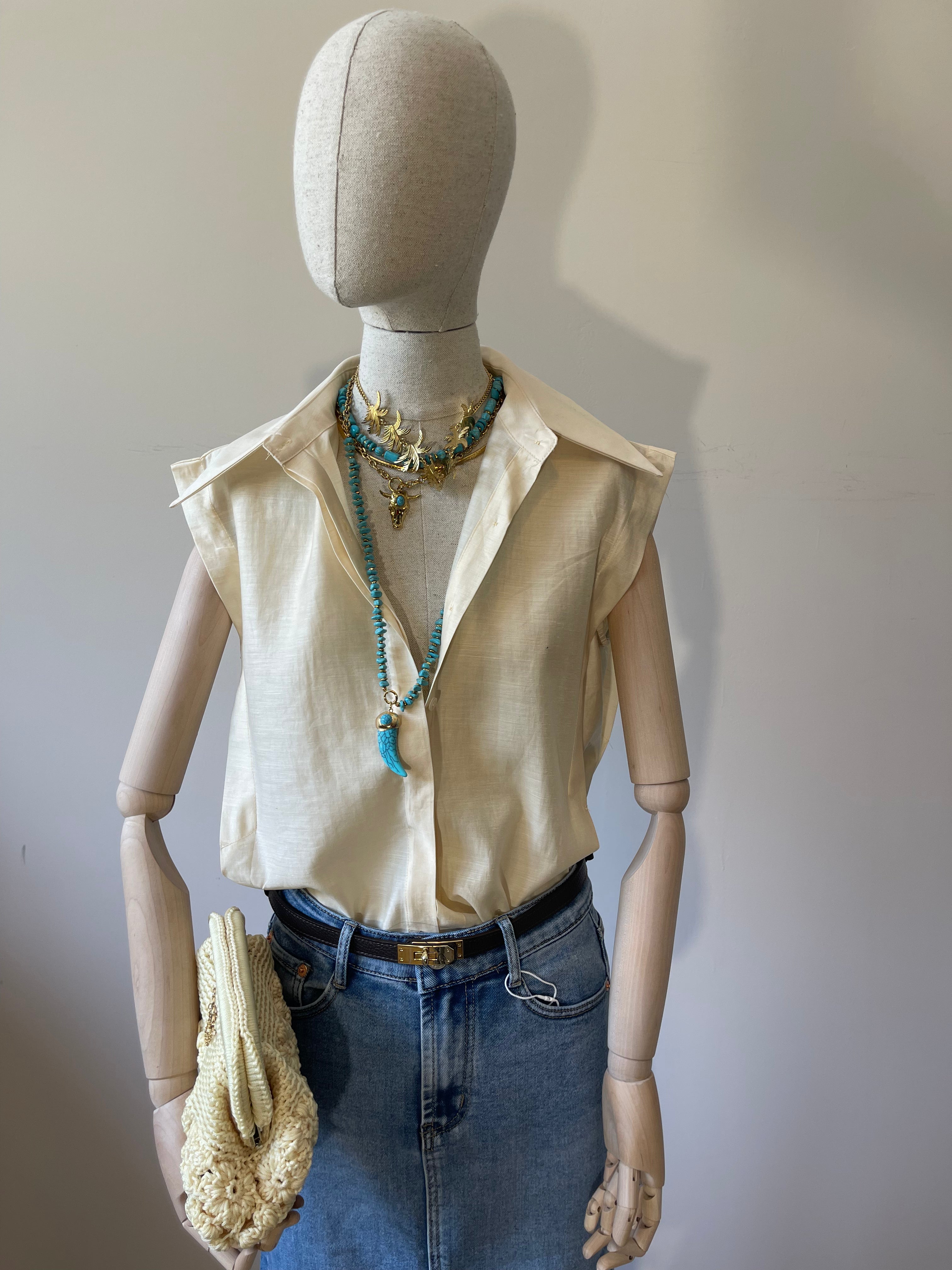 Camicia Manica Corta in Tencel Giallo Pastello