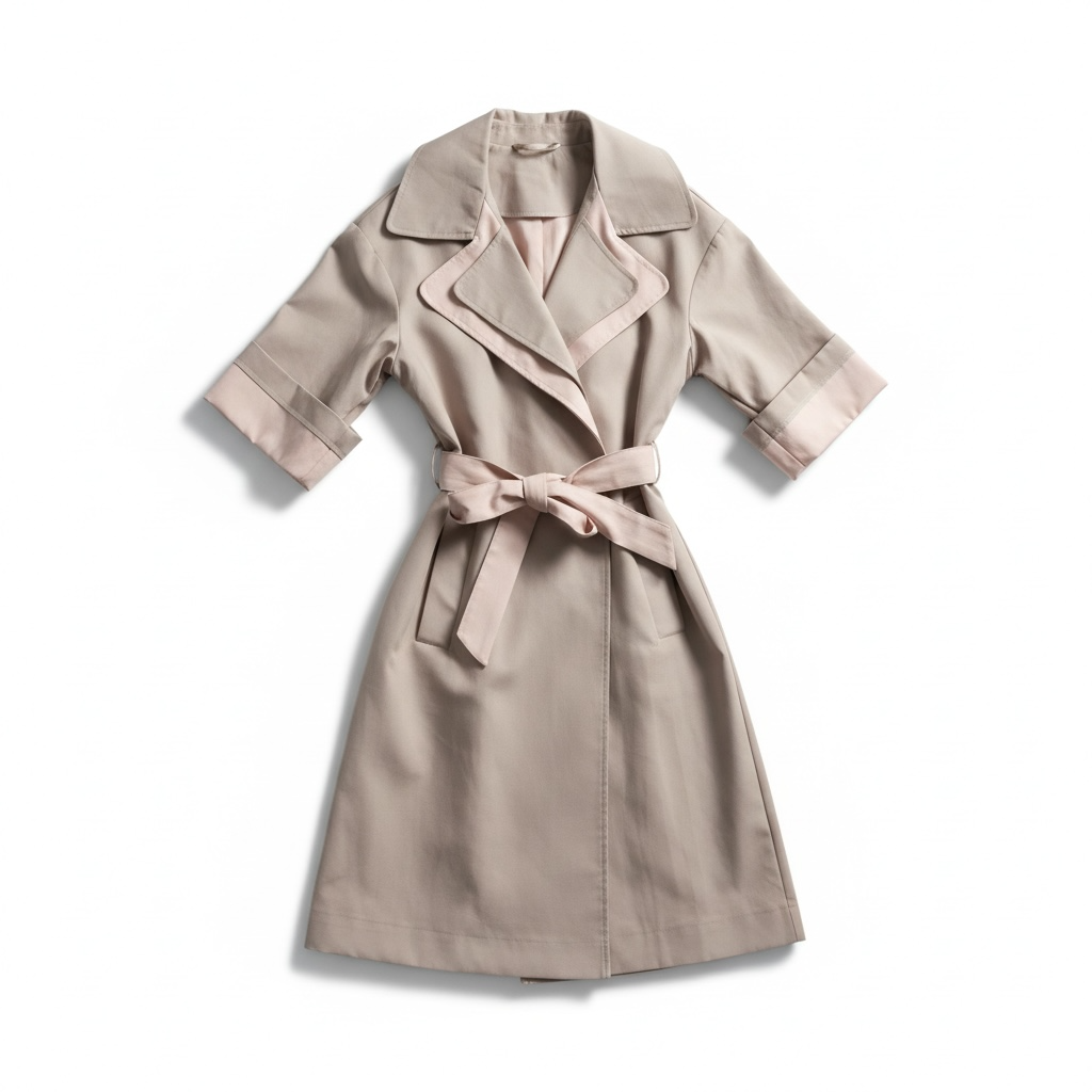 Trench Sfoderato Beige con Rever e Manica Rosa – Eleganza Moderna da Mezza Stagione