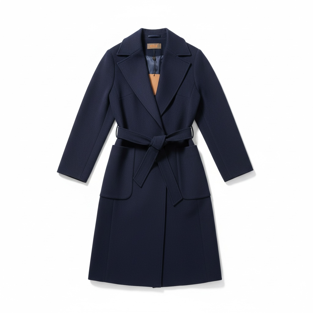 Cappotto Mezzo Peso con Cintura Blu – Eleganza Sartoriale Stile Armani
