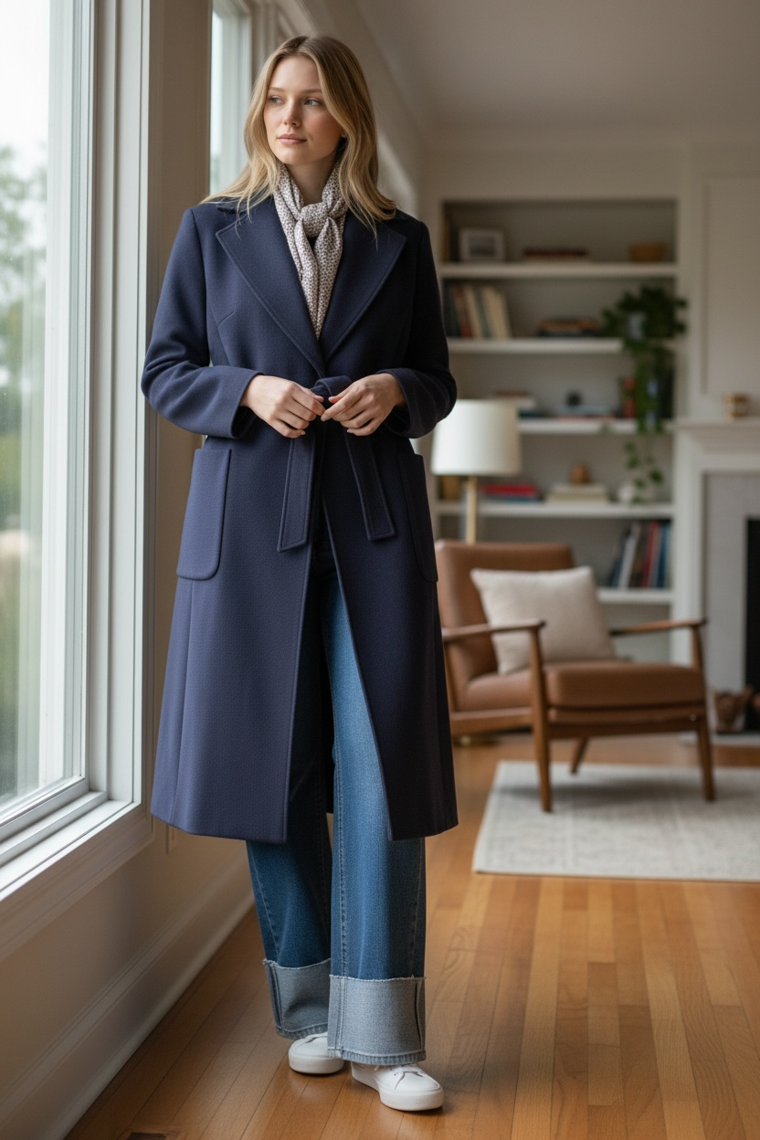 Cappotto Mezzo Peso con Cintura Blu – Eleganza Sartoriale Stile Armani