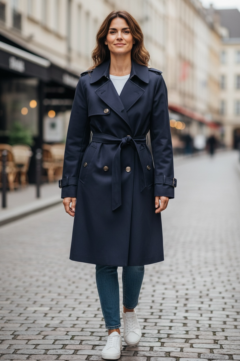 Trench Blu Lunghezza Media – Cappotto Elegante e Versatile da Mezza Stagione