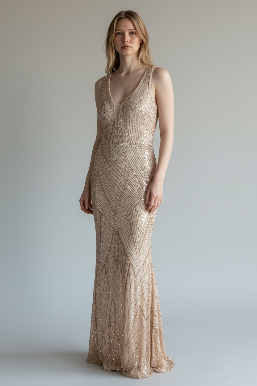 Abito Strassato Lungo a Sirena – Eleganza Glamour da Cerimonia e Sera